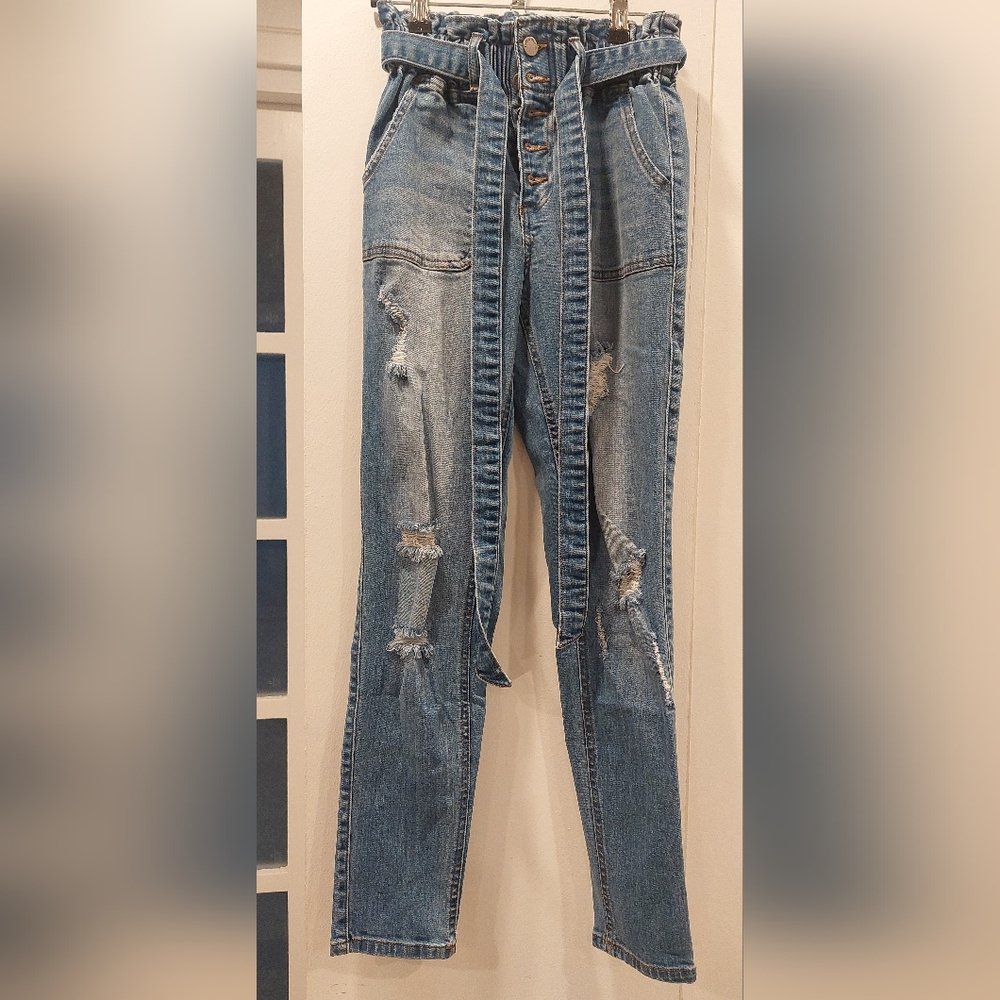 Black Label Blue Straight Leg Jeans Distressed - Picture 5 of 9